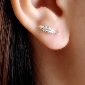 NEW Dainty Silver Feather Stud Earrings